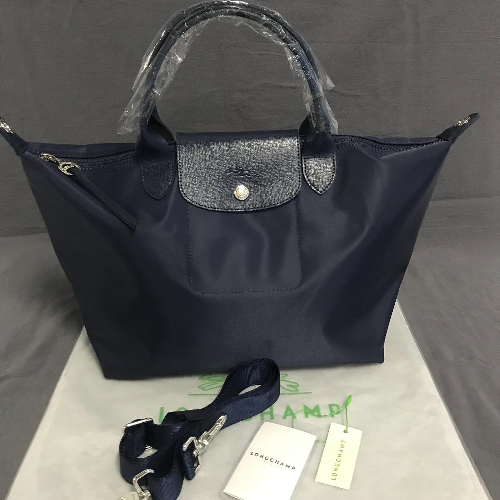 Longchamp Le Pliage Neo  Medium Nylon Shoulder Tote Blue